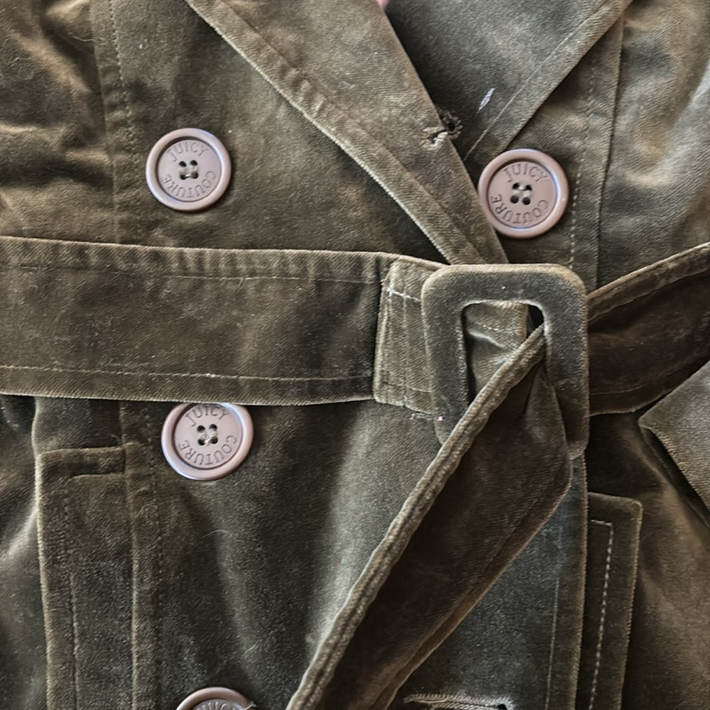 Beautiful Y2K Jewel Tone Green Soft Velvet Women's Tie Trench Belted Coat XS P - Picture 3 of 6